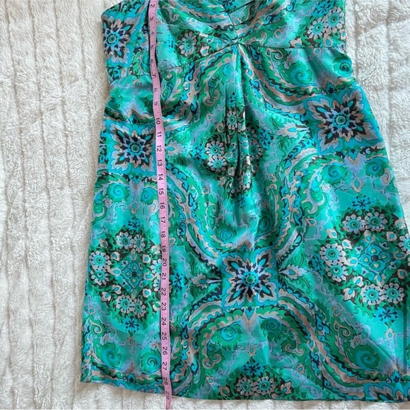 J. Crew 100% Silk Green / Teal Paisley Strapless Boho Dress Women’s Size 14 - Picture 8 of 11